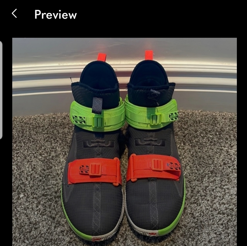 LeBron James, Nike, soldier 13 shoes, thunder grey, orange, purple, green Sz 11